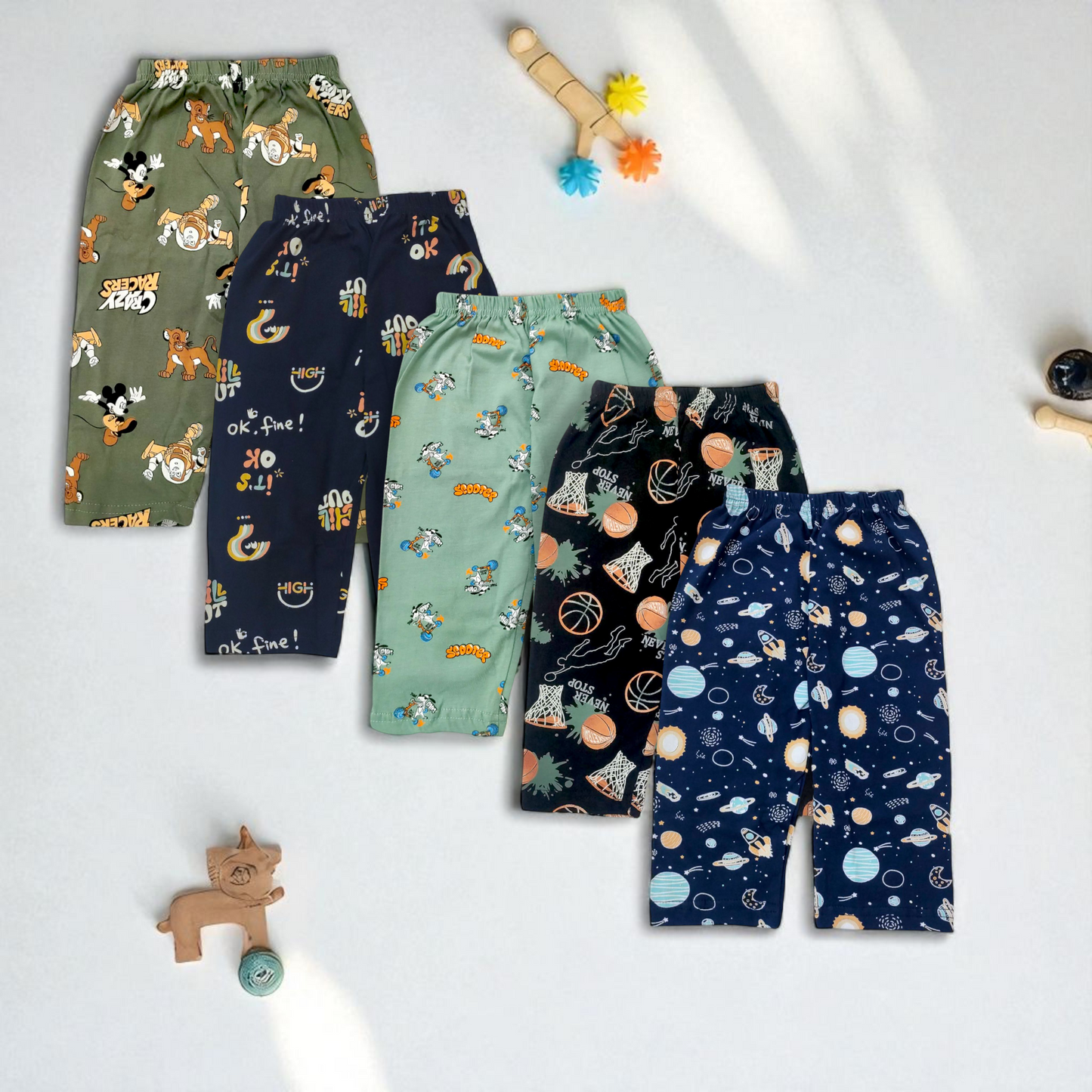 Pack of 5 Kids Cotton Track Pants | Soft & Breathable Pajamas (0โ3 Years)